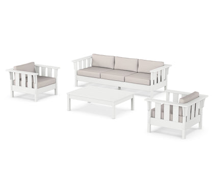 Martha Stewart by POLYWOOD® Acadia 4-Piece Deep Seating Set with Sofa in White / Dune Burlap