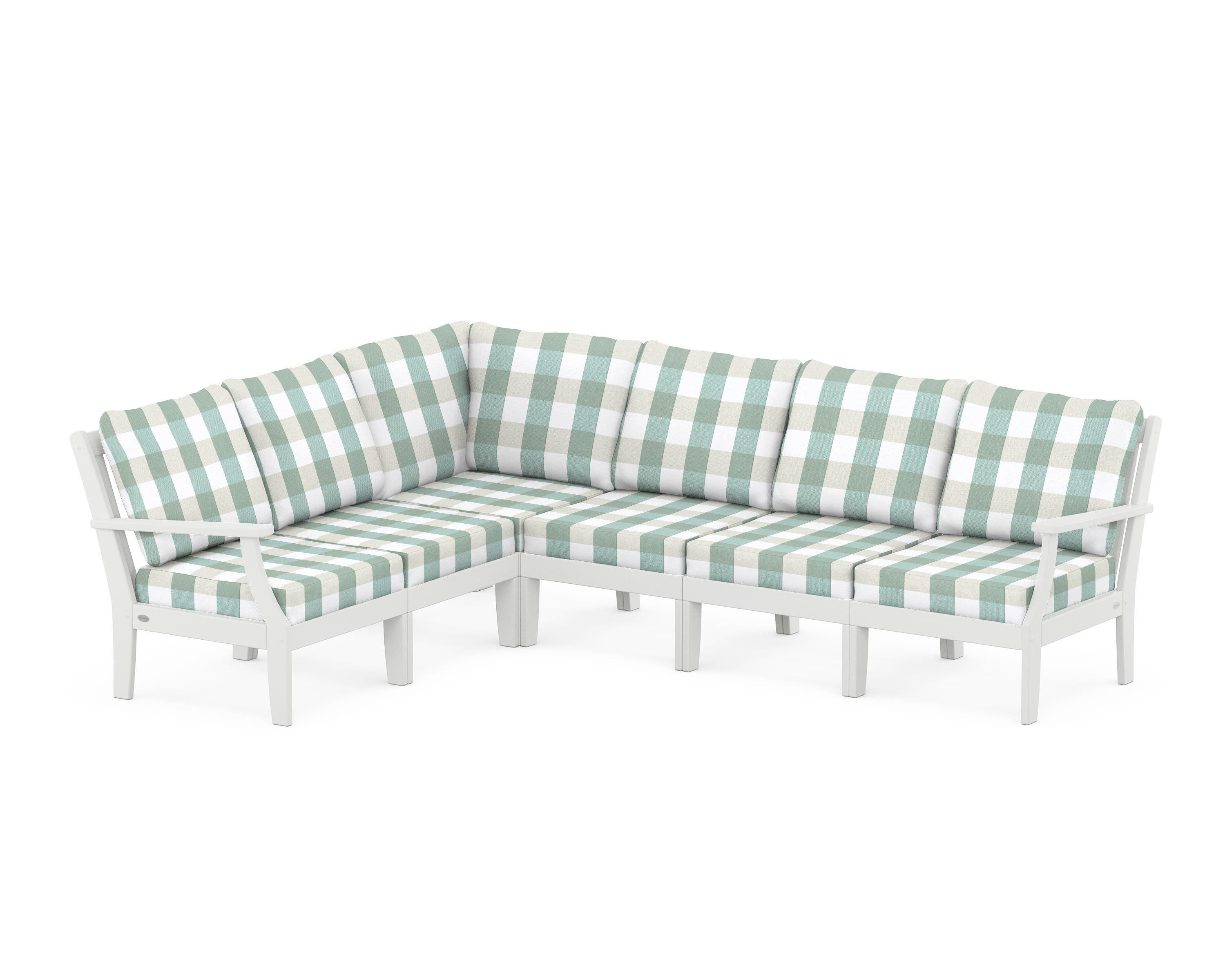 POLYWOOD® Braxton Modular 6-Piece Deep Seating Set in White / Buffalo Plaid Glacier Spa