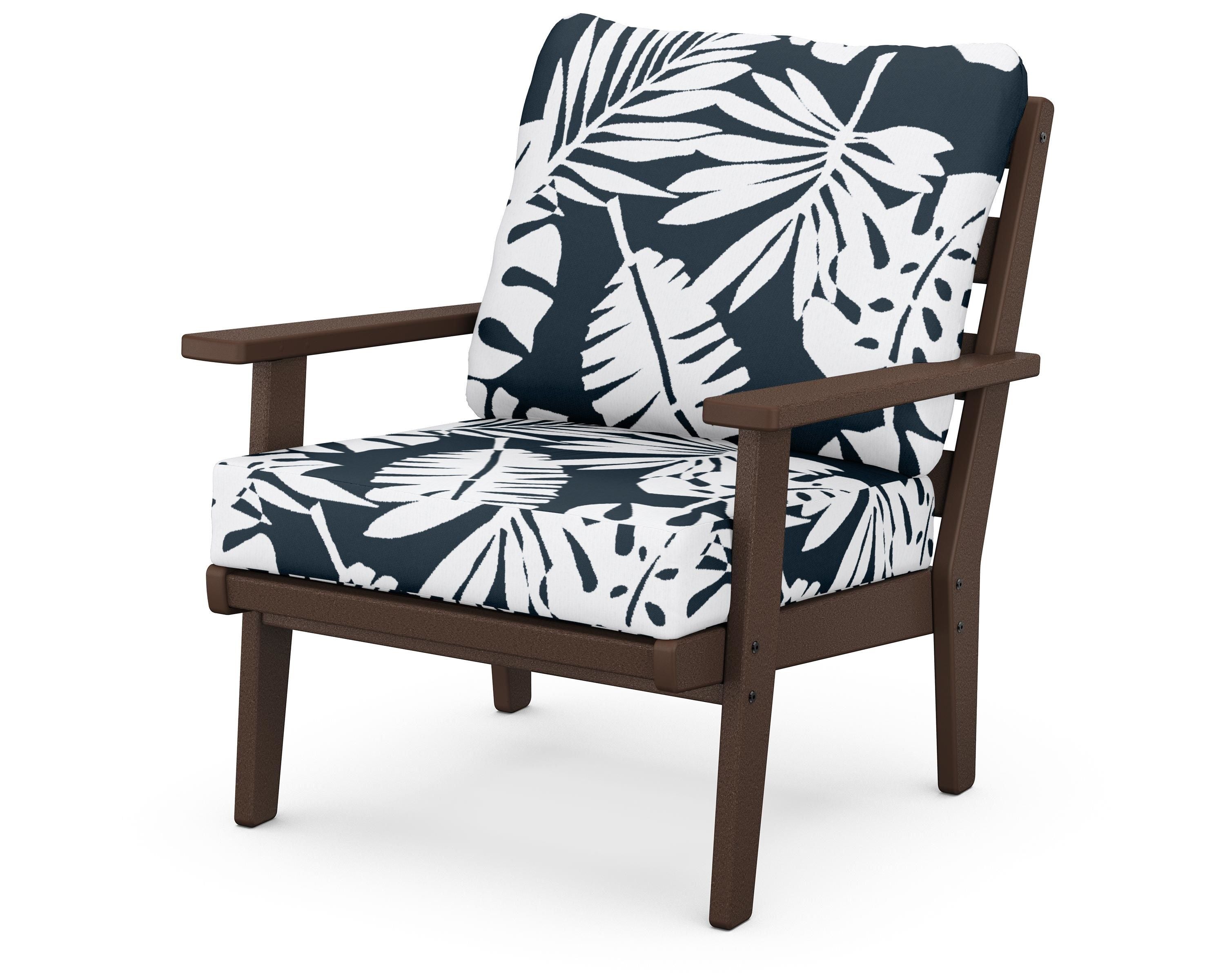 POLYWOOD® Grant Park Deep Seating Chair in Mahogany / Leaf Marine Indigo