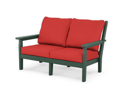 POLYWOOD® Chippendale Deep Seating Loveseat in Green / Crimson Linen