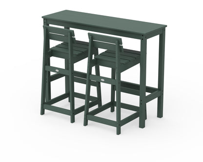 POLYWOOD® Modern Studio Plaza Lowback Bar Chair 3-Piece Balcony Set in Green
