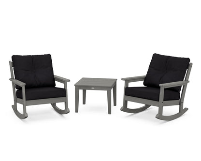 POLYWOOD® Vineyard 3-Piece Deep Seating Rocker Set in Slate Grey / Midnight Linen