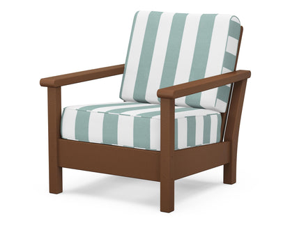 POLYWOOD® Harbour Deep Seating Chair in Teak / Cabana Stripe Glacier Spa