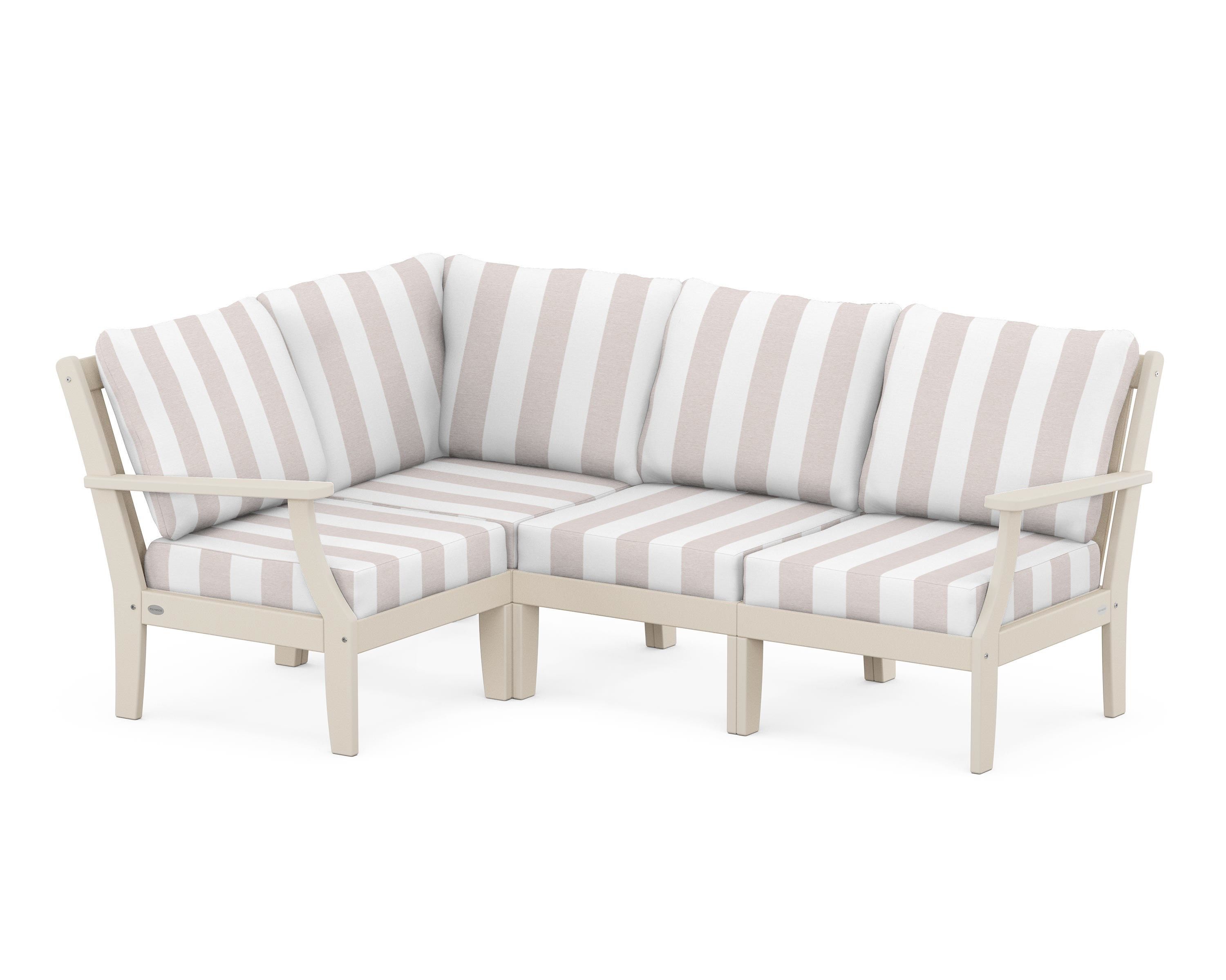 POLYWOOD® Braxton Modular 4-Piece Deep Seating Set in Sand / Cabana Stripe Dune Burlap