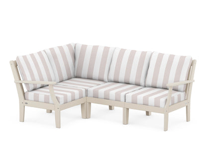POLYWOOD® Braxton Modular 4-Piece Deep Seating Set in Sand / Cabana Stripe Dune Burlap