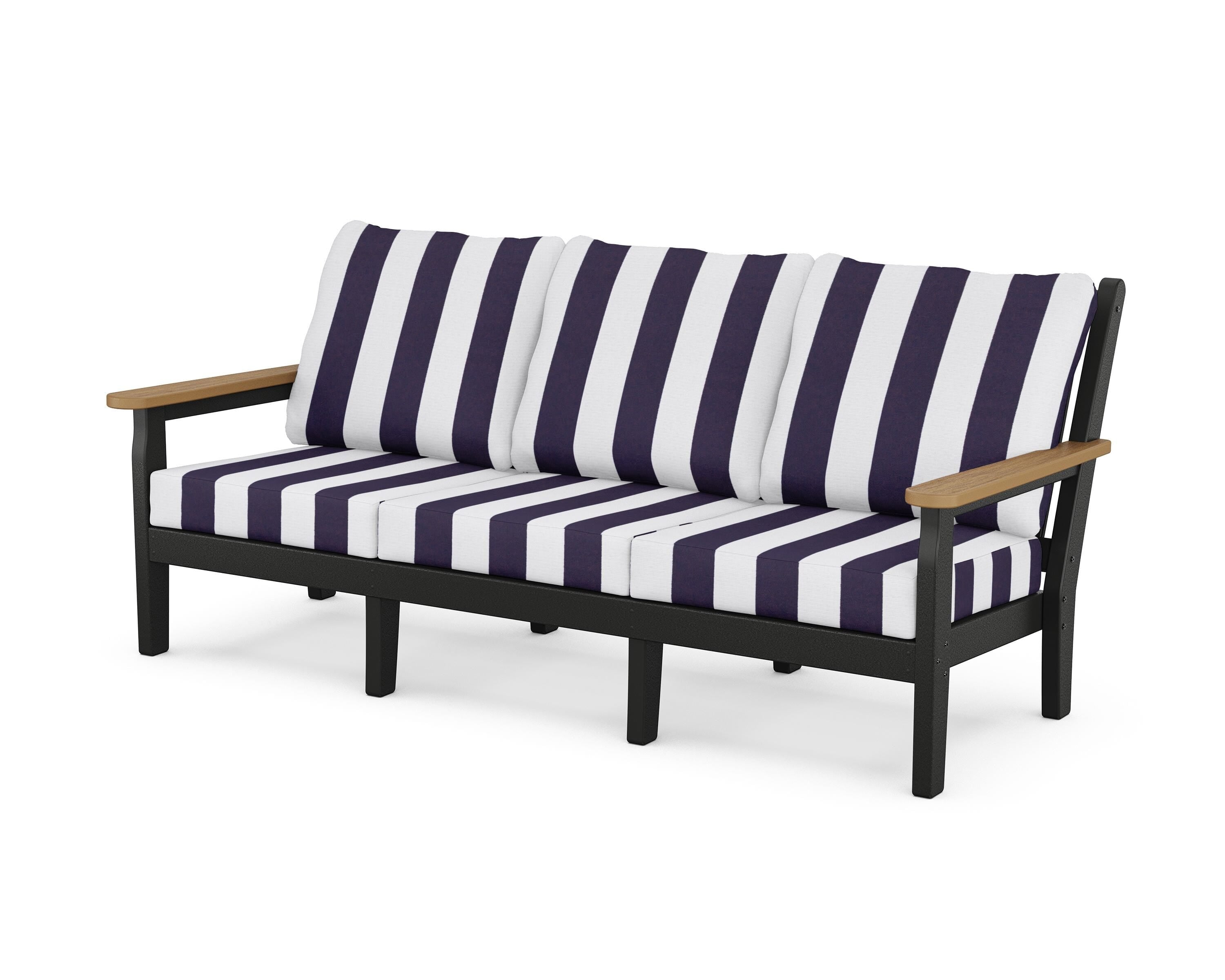 POLYWOOD® Chippendale Deep Seating Sofa in Black / Natural / Cabana Stripe Navy