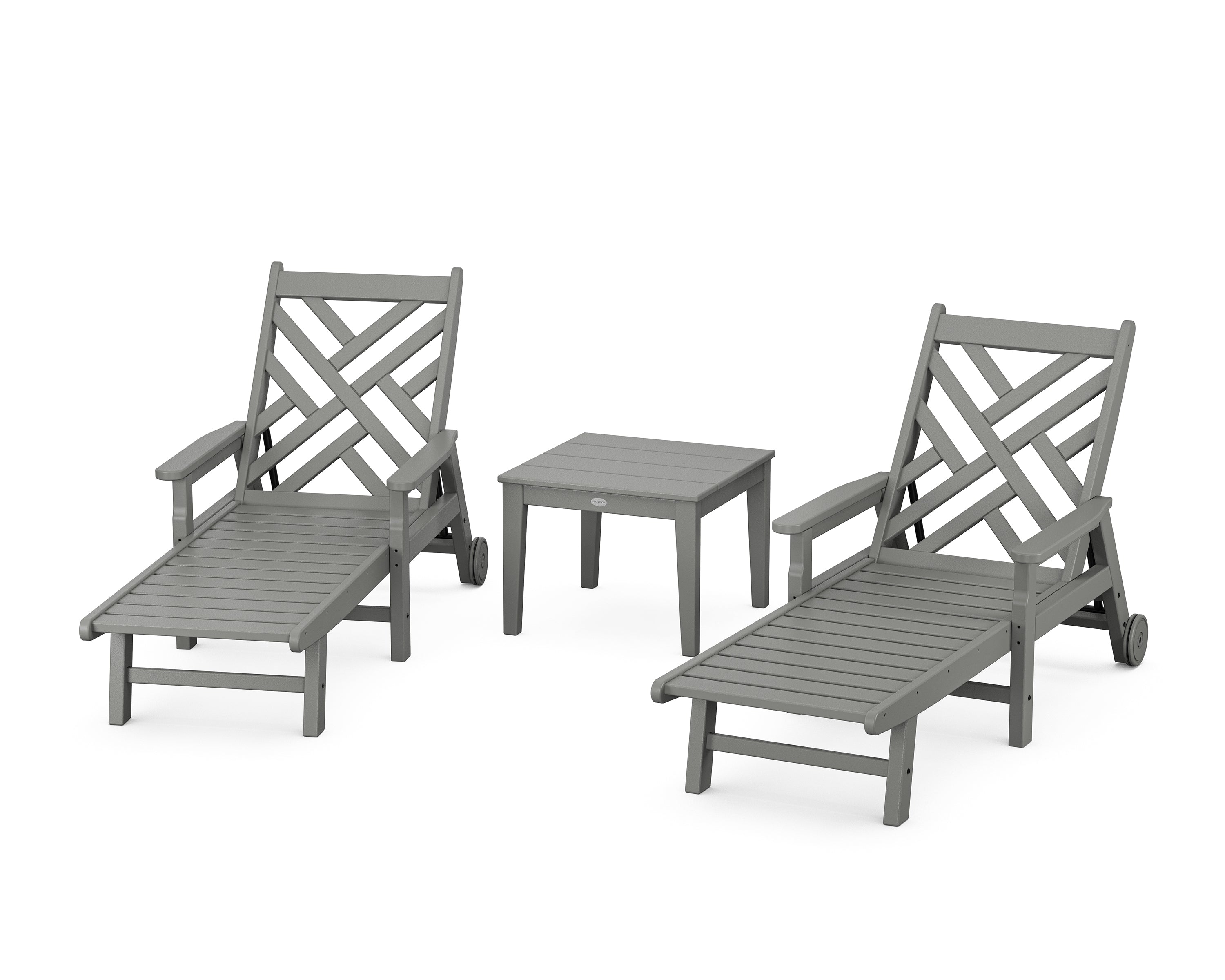 POLYWOOD® Chippendale 3-Piece Chaise Set with Arms and Wheels in Slate Grey
