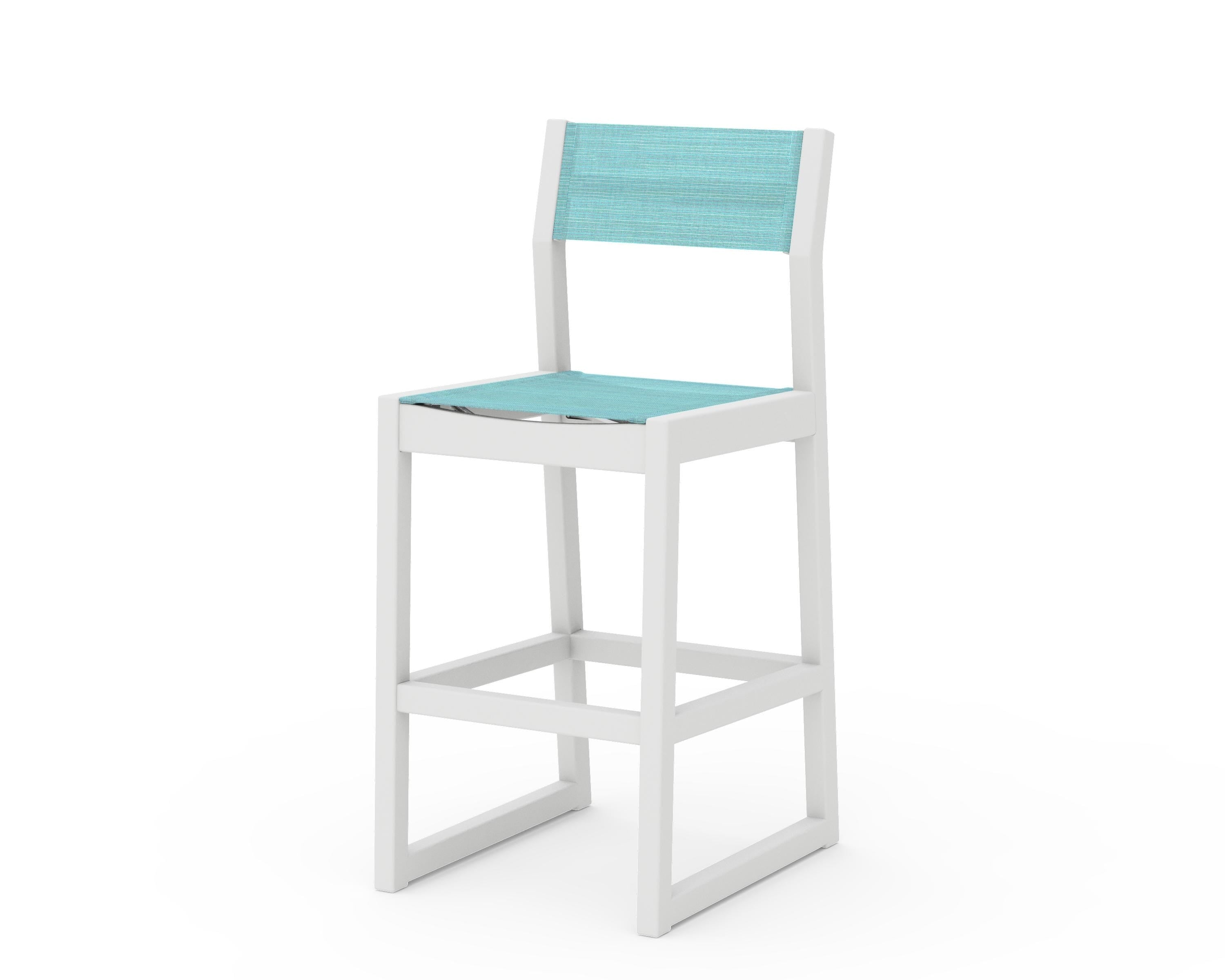 POLYWOOD® EDGE Sling Bar Side Chair in White / Dupioni Aquamarine Sling