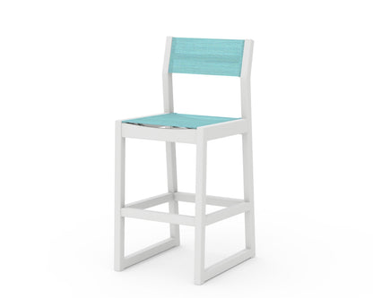 POLYWOOD® EDGE Sling Bar Side Chair in White / Dupioni Aquamarine Sling