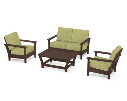 POLYWOOD® Harbour 4-Piece Deep Seating Set in Mahogany / Chartreuse Boucle
