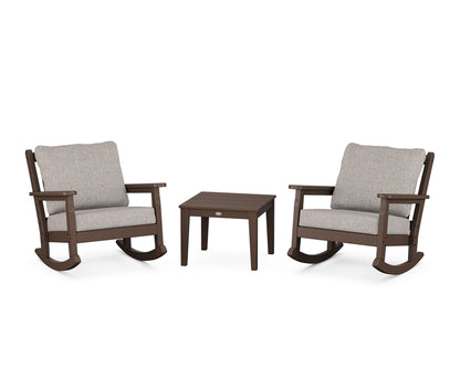 POLYWOOD® Chippendale 3-Piece Deep Seating Rocker Set in Mahogany / Weathered Tweed