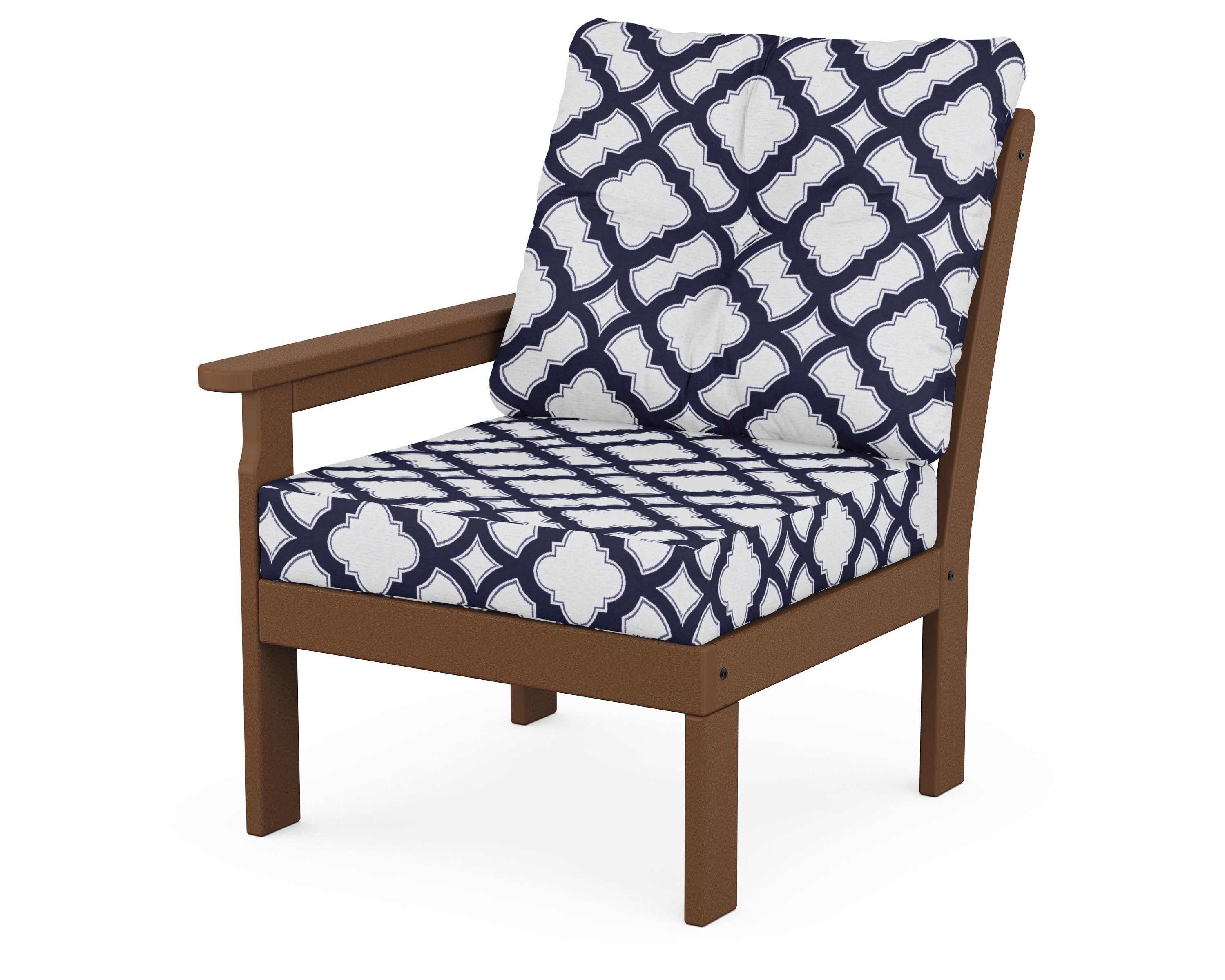 POLYWOOD® Vineyard Modular Left Arm Chair in Teak / Trellis Navy