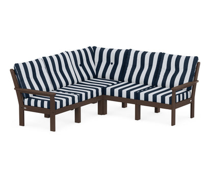 POLYWOOD® Vineyard 5-Piece Sectional in Mahogany / Cabana Stripe Marine Indigo