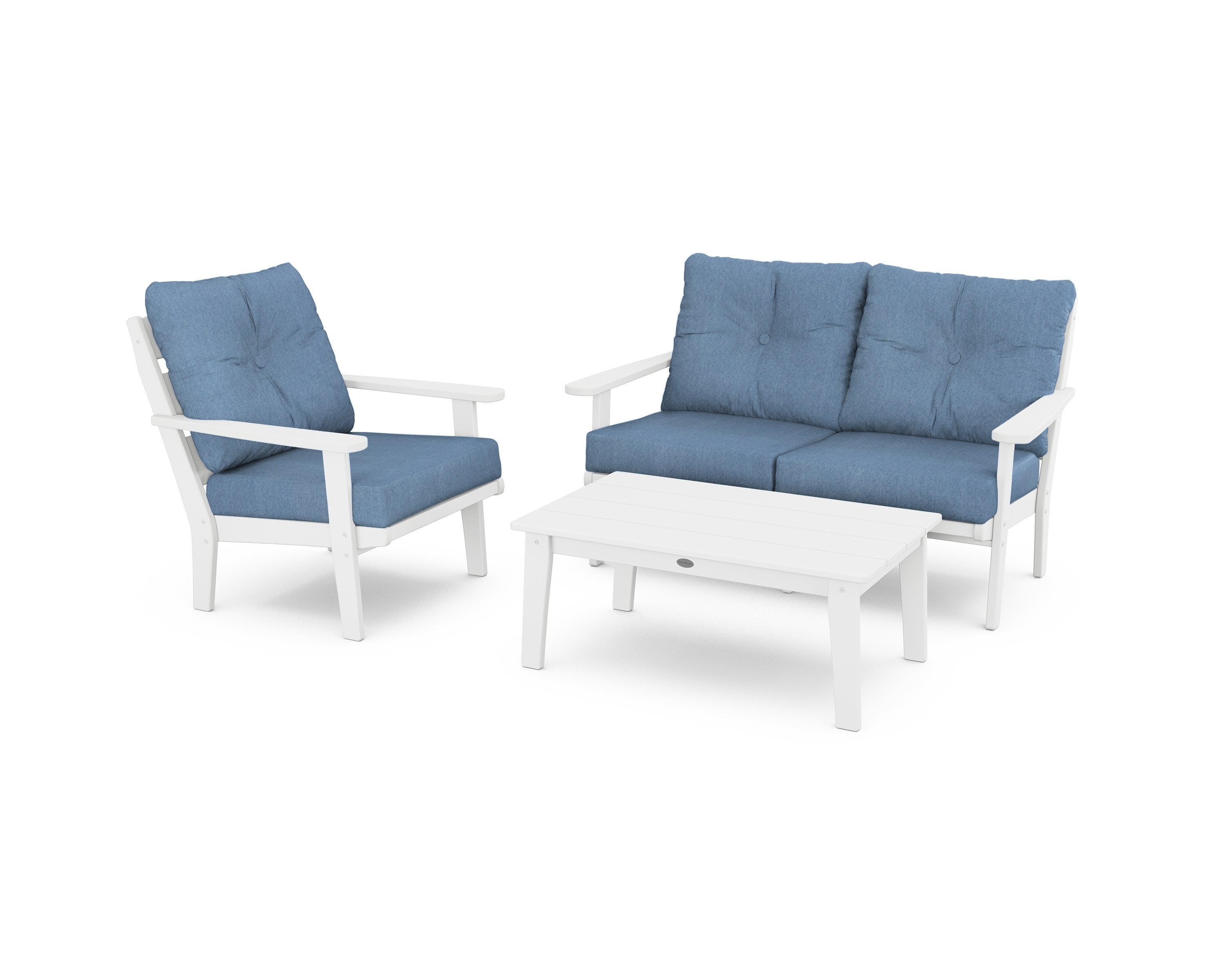 POLYWOOD® Lakeside 3-Piece Deep Seating Set in White / Sky Blue
