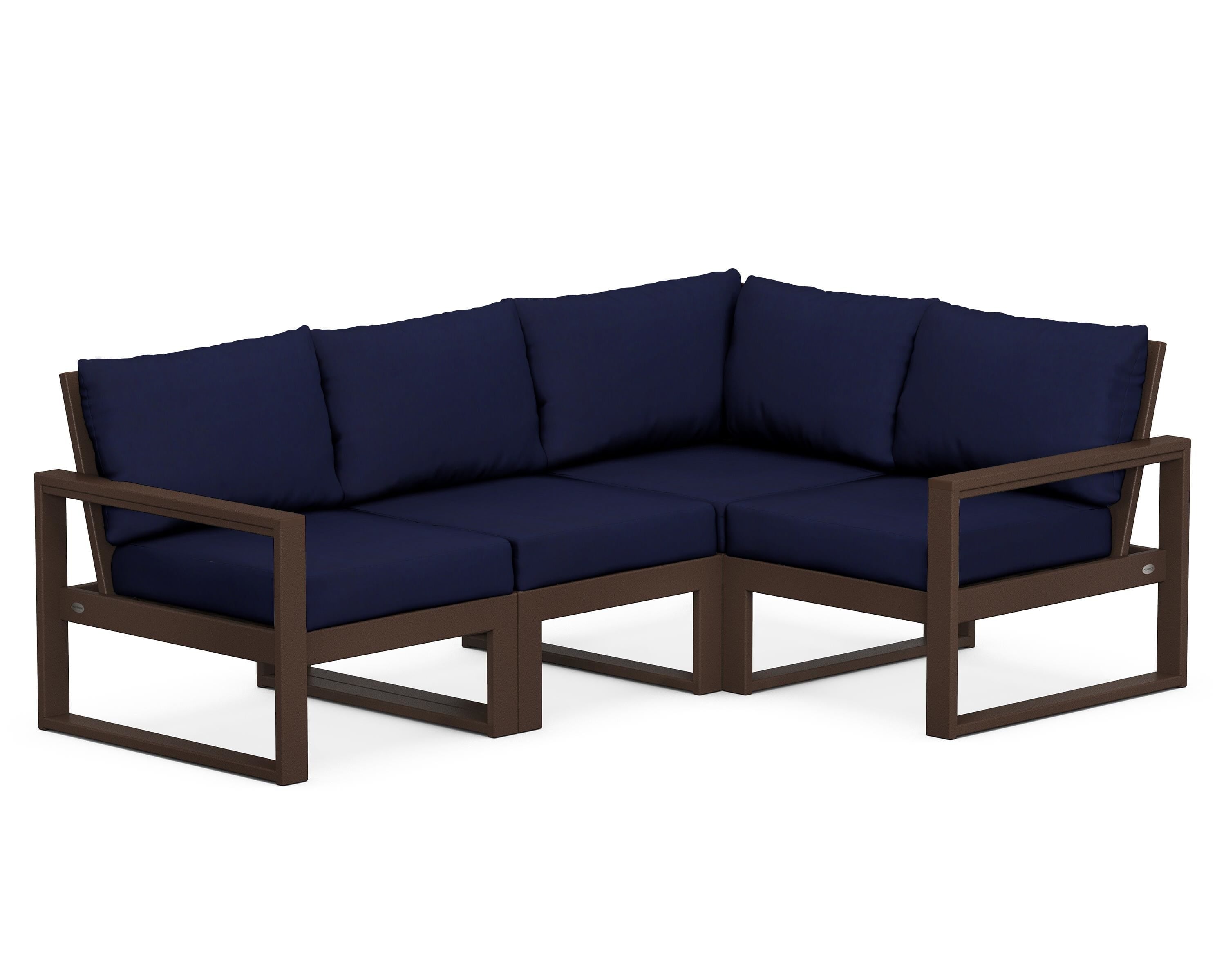 POLYWOOD® EDGE 4-Piece Modular Deep Seating Set in Mahogany / Navy