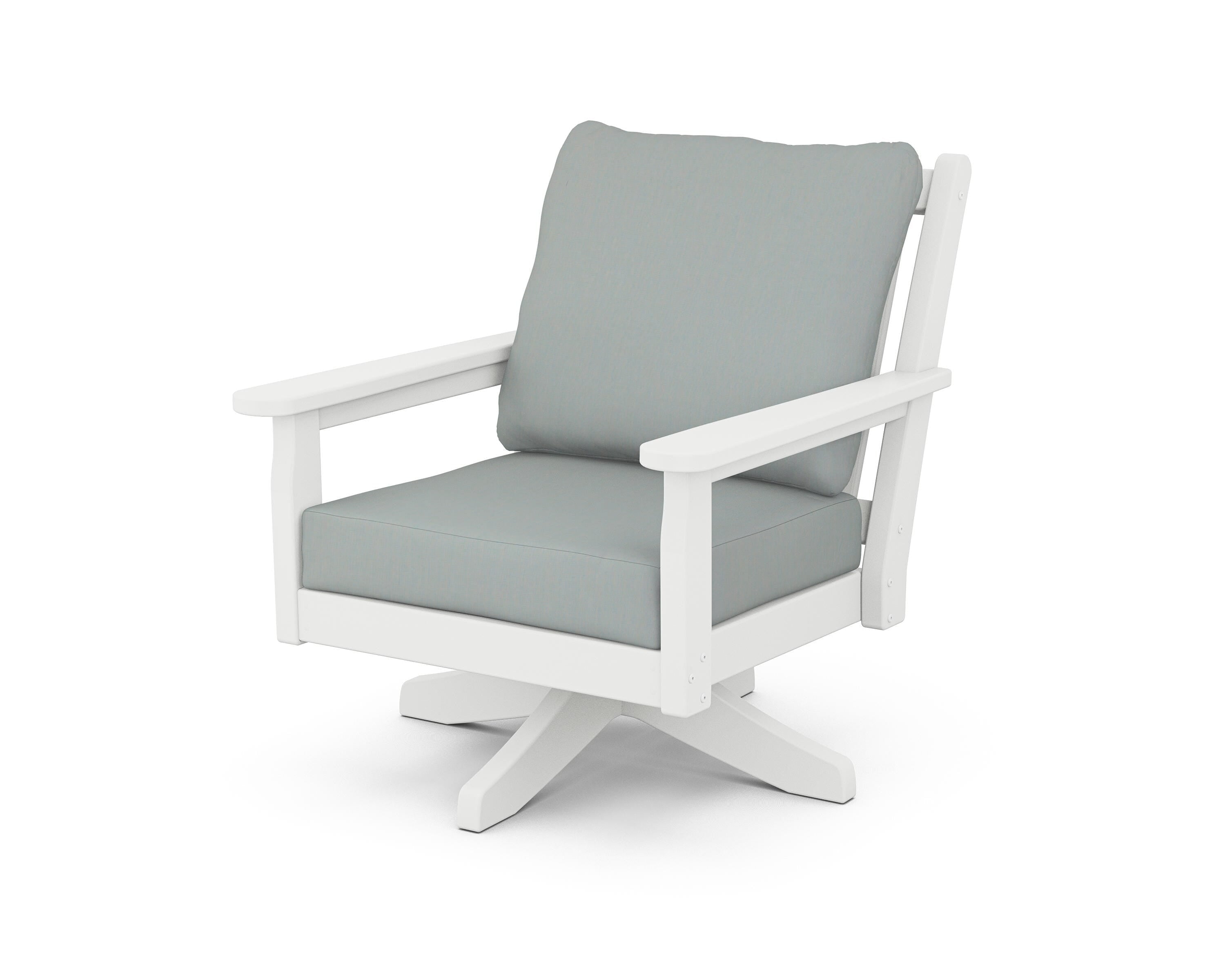 POLYWOOD® Chippendale Deep Seating Swivel Chair in White / Spa
