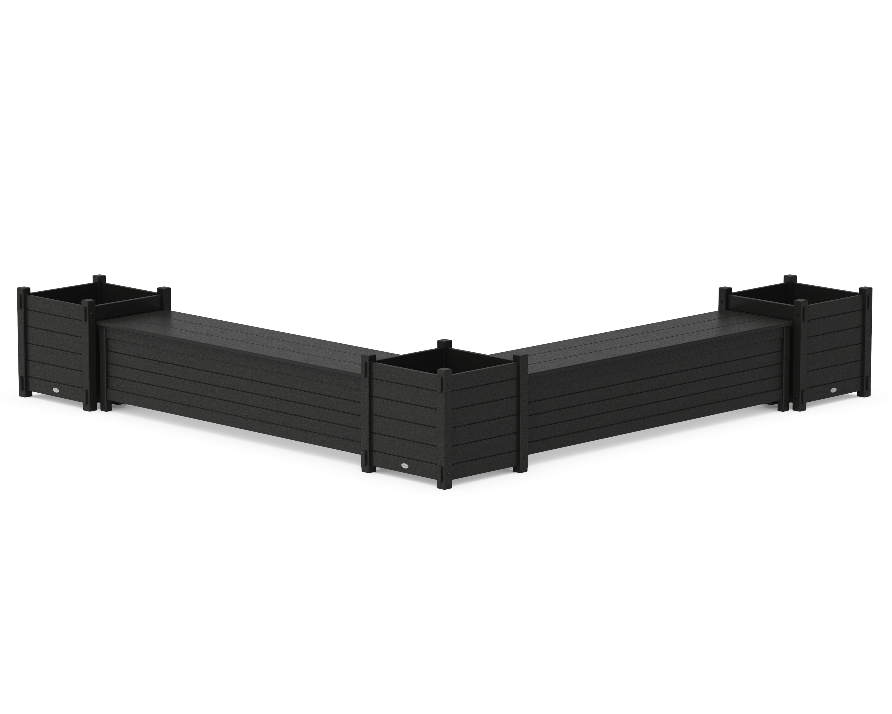 POLYWOOD® 72" Nautical L- Shaped Planter Storage Bench Corner Set- Large in Black