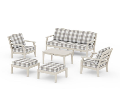 Draper James™ by  POLYWOOD® Savannah 6-Piece Lounge Sofa Set in Sand / Buffalo Plaid Grey Mist