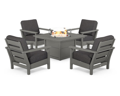POLYWOOD® Harbour 5-Piece Conversation Set with Fire Pit Table in Slate Grey / Ash Charcoal