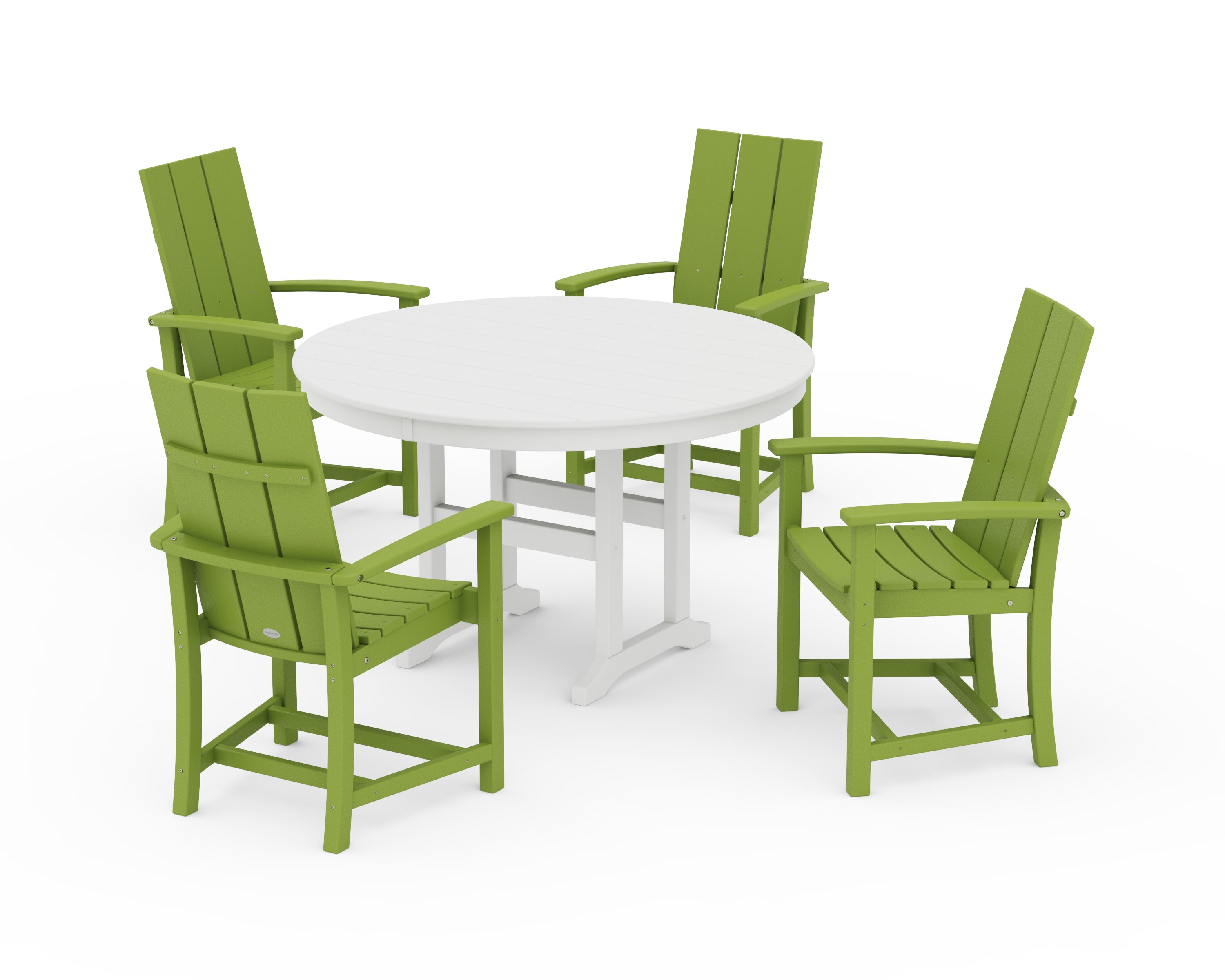 POLYWOOD® Modern Adirondack 5-Piece Round Farmhouse Dining Set in Lime / White