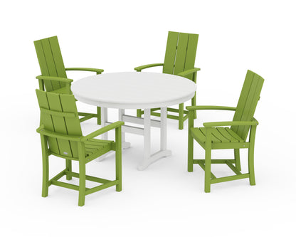 POLYWOOD® Modern Adirondack 5-Piece Round Farmhouse Dining Set in Lime / White