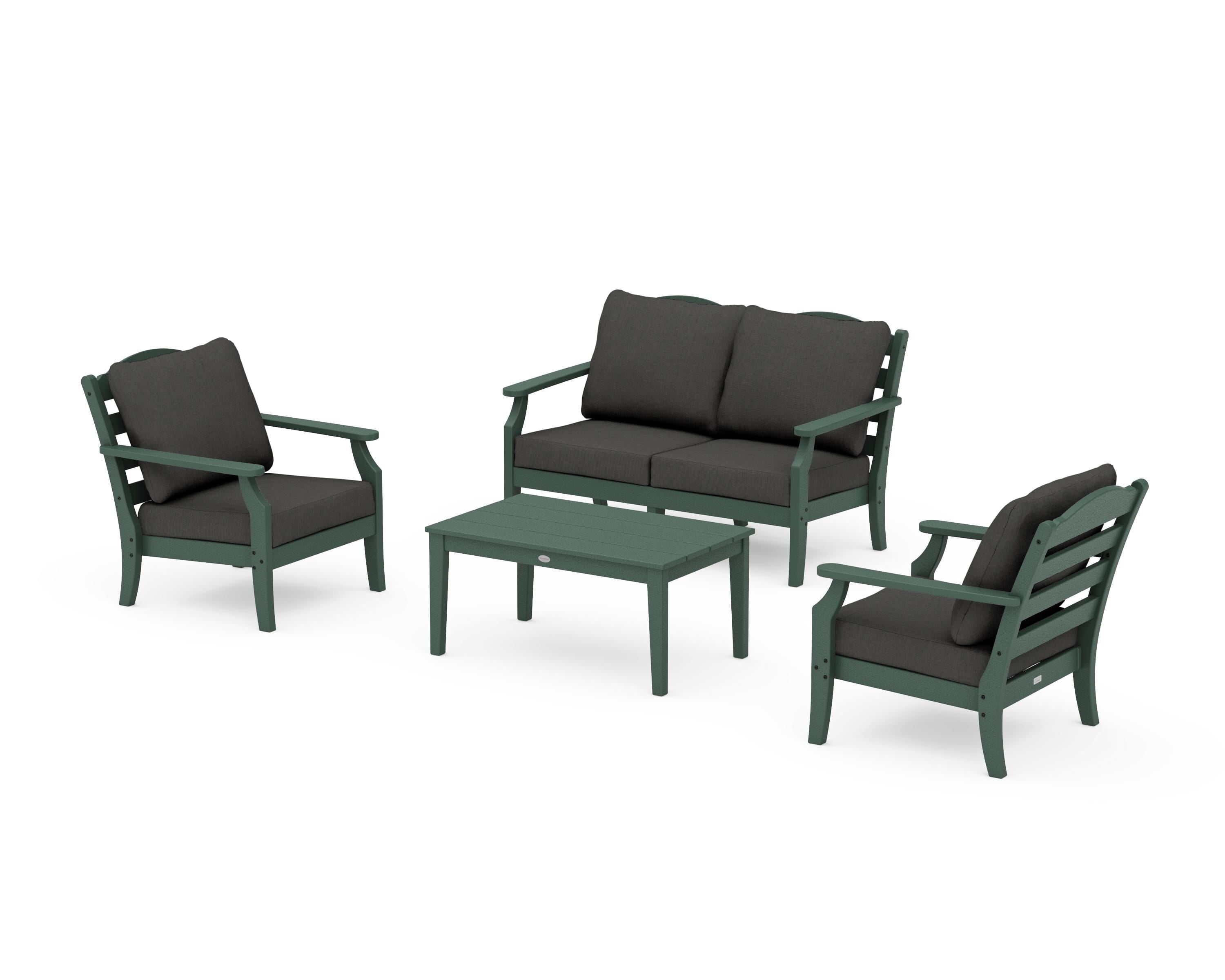 Draper James™ by  POLYWOOD® Savannah 4-Piece Deep Seating Set with Loveseat in Green / Spectrum Carbon