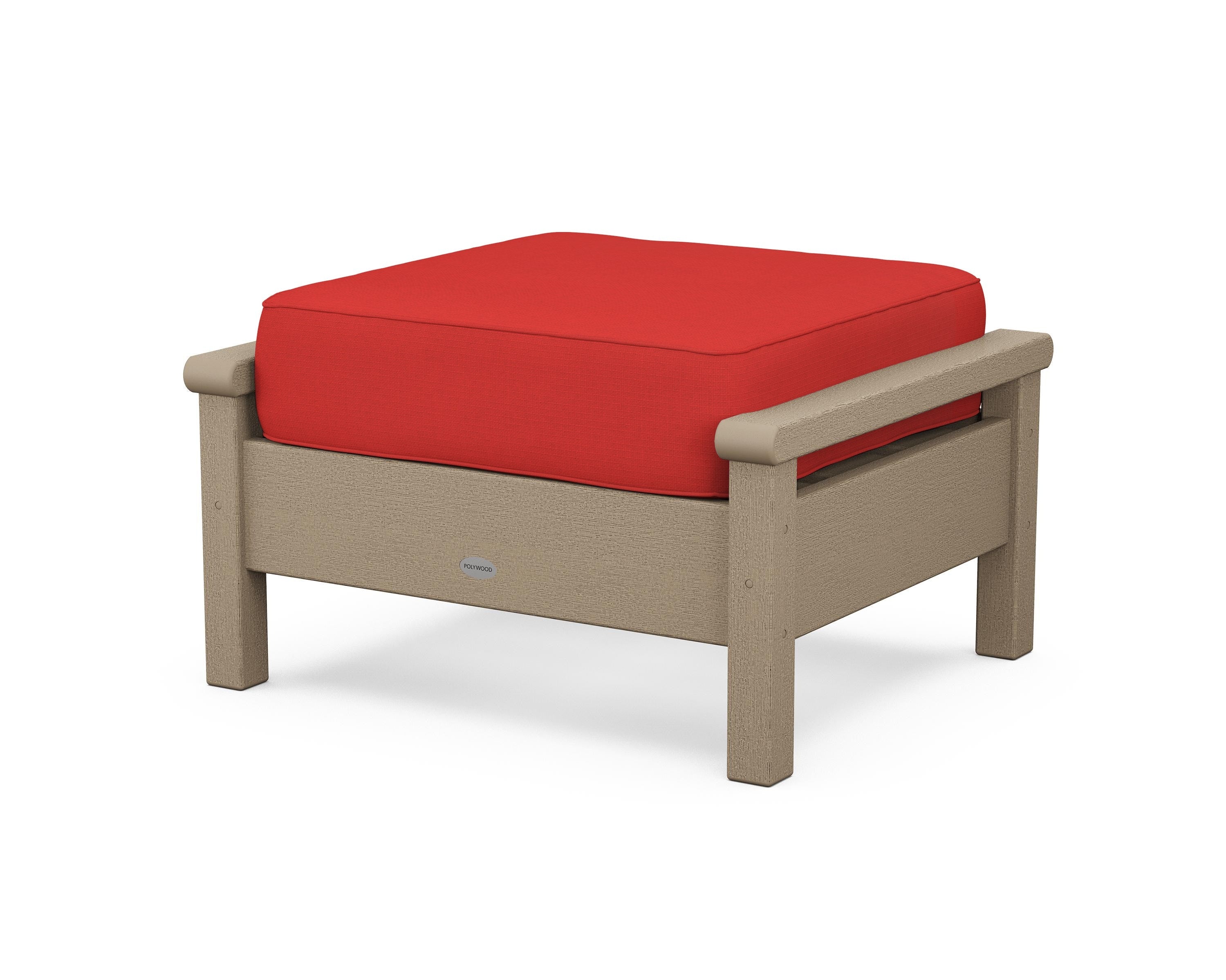 POLYWOOD® Harbour Deep Seating Ottoman in Vintage Sahara / Crimson Linen