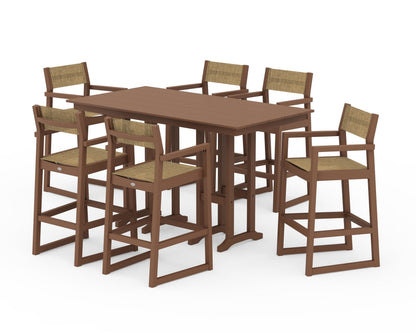 POLYWOOD® EDGE Sling Arm Chair 7-Piece Farmhouse Bar Set in Teak / Burlap Sling