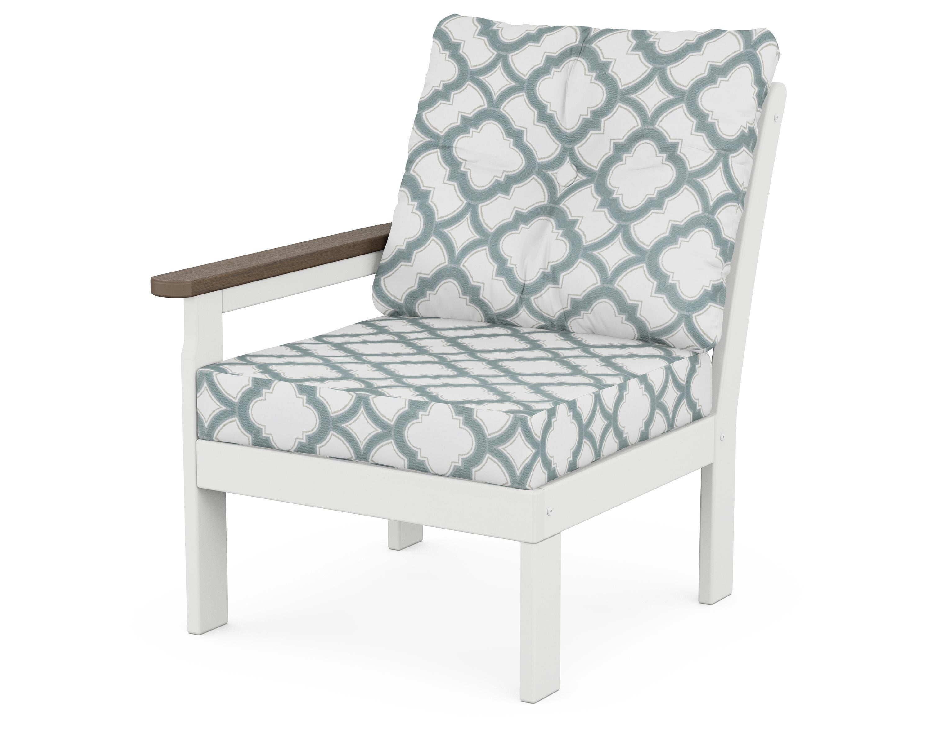 POLYWOOD® Vineyard Modular Left Arm Chair in White / Kona / Trellis Glacier Spa