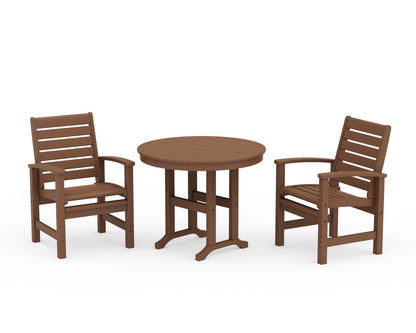 POLYWOOD® Signature 3-Piece Round Farmhouse Dining Set in Teak