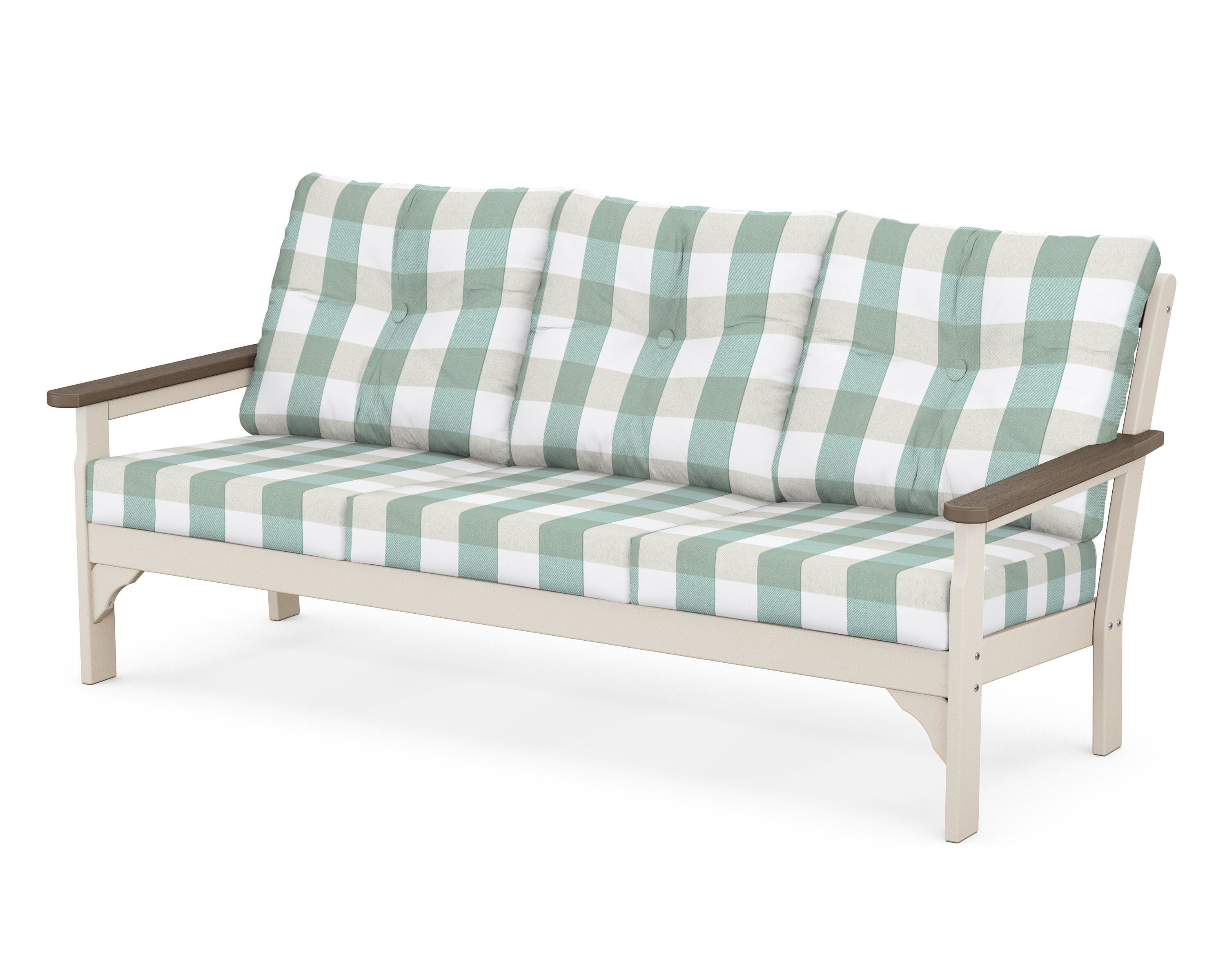 POLYWOOD® Vineyard Deep Seating Sofa in Sand / Kona / Buffalo Plaid Glacier Spa