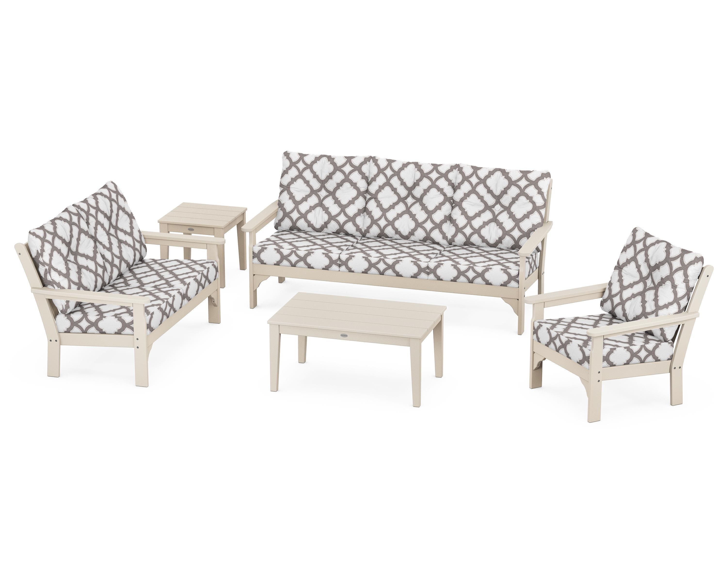 POLYWOOD® Vineyard 5 Piece Deep Seating Set in Sand / Trellis Grey Mist