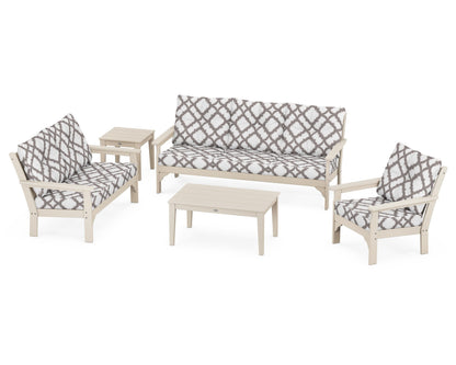 POLYWOOD® Vineyard 5 Piece Deep Seating Set in Sand / Trellis Grey Mist