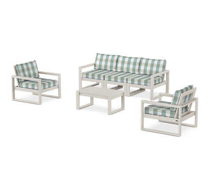 POLYWOOD® EDGE Sectional 4-Piece Deep Seating Set with Sofa in Sand / Buffalo Plaid Glacier Spa