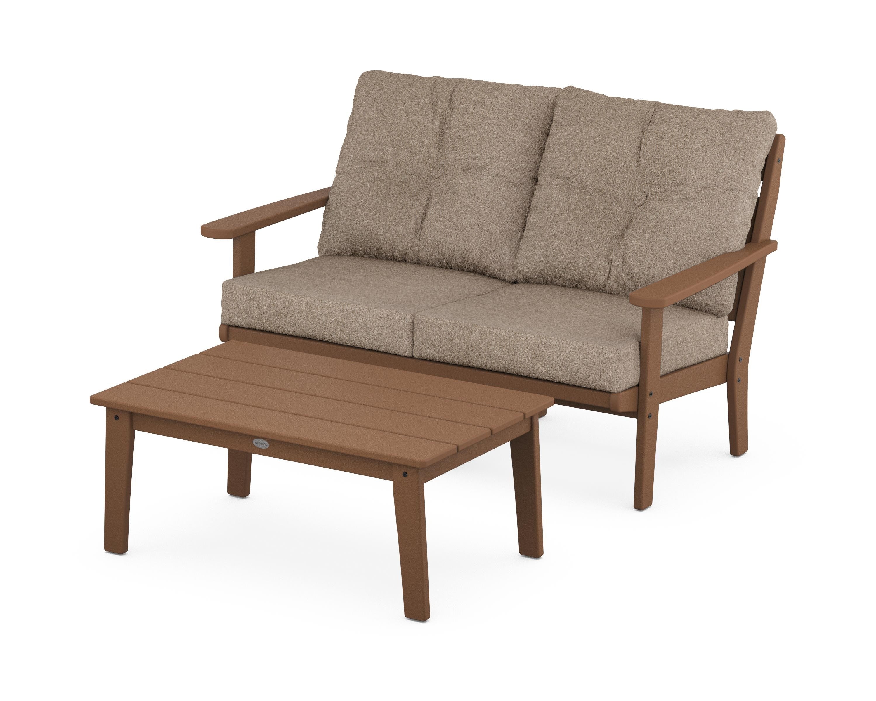 POLYWOOD® Lakeside 2-Piece Lounge Loveseat Set in Teak / Spiced Burlap