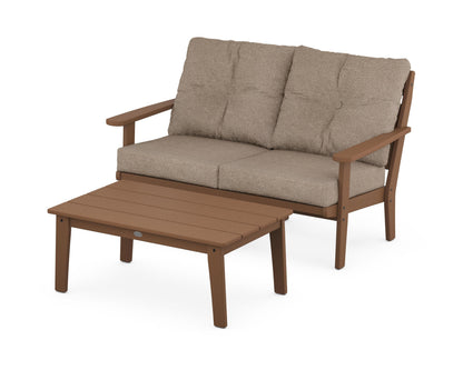 POLYWOOD® Lakeside 2-Piece Lounge Loveseat Set in Teak / Spiced Burlap