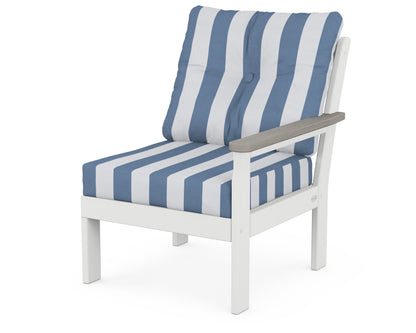 POLYWOOD® Vineyard Modular Right Arm Chair in White / Driftwood / Cabana Stripe Sky Blue