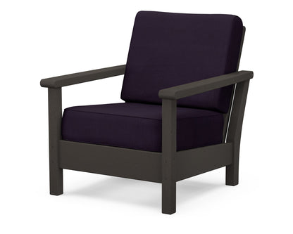 POLYWOOD® Harbour Deep Seating Chair in Vintage Coffee / Navy Linen