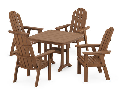POLYWOOD® Vineyard Adirondack 5-Piece Dining Set with Trestle Legs in Teak