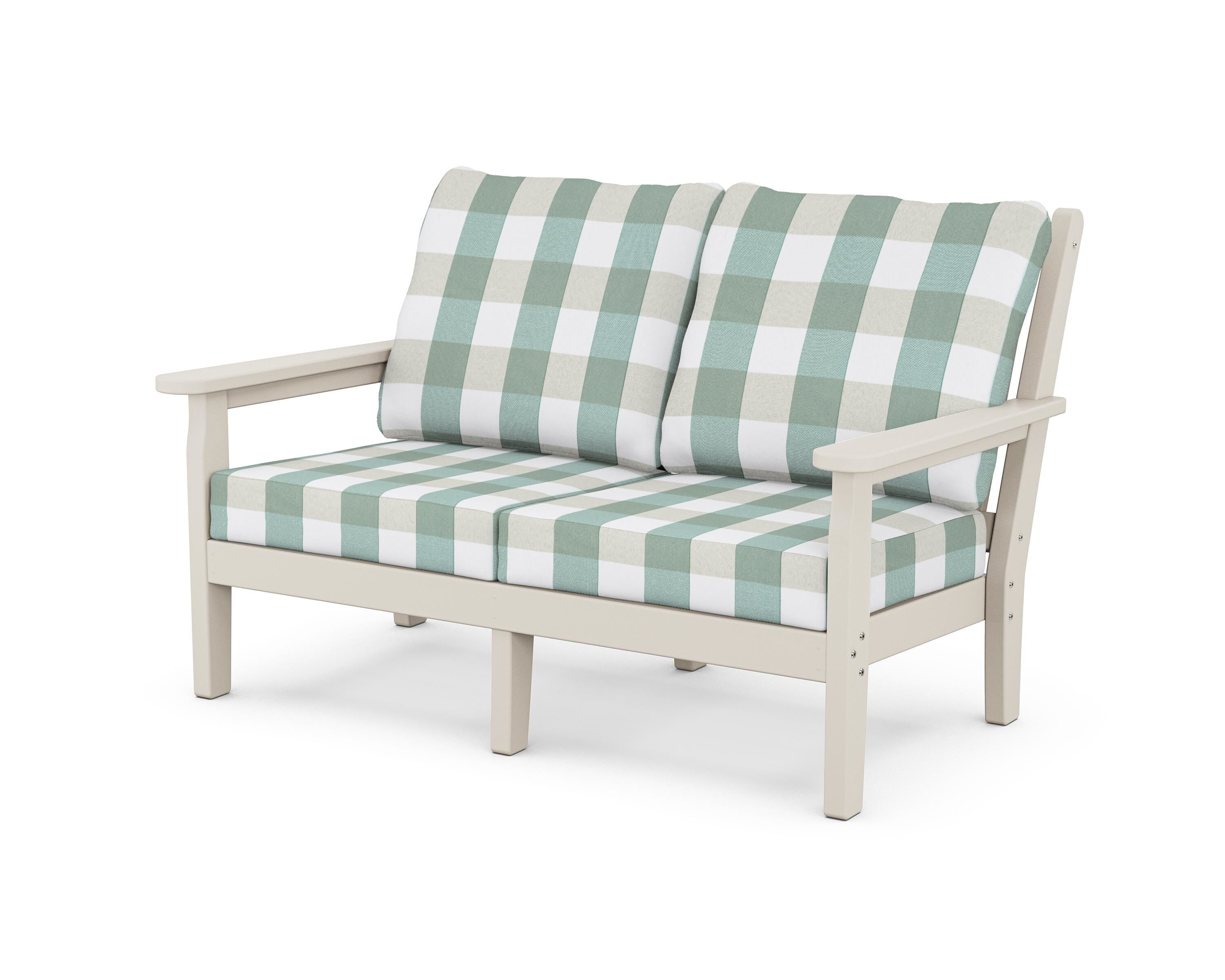 POLYWOOD® Chippendale Deep Seating Loveseat in Sand / Buffalo Plaid Glacier Spa