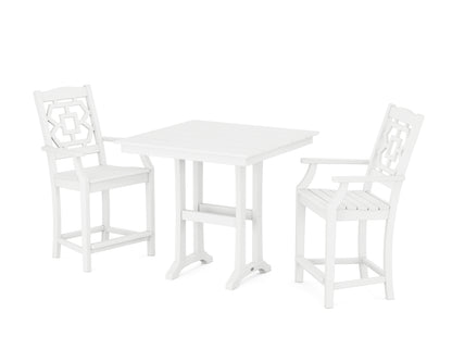 Martha Stewart by POLYWOOD® Chinoiserie 3-Piece Farmhouse Counter Set with Trestle Legs in White