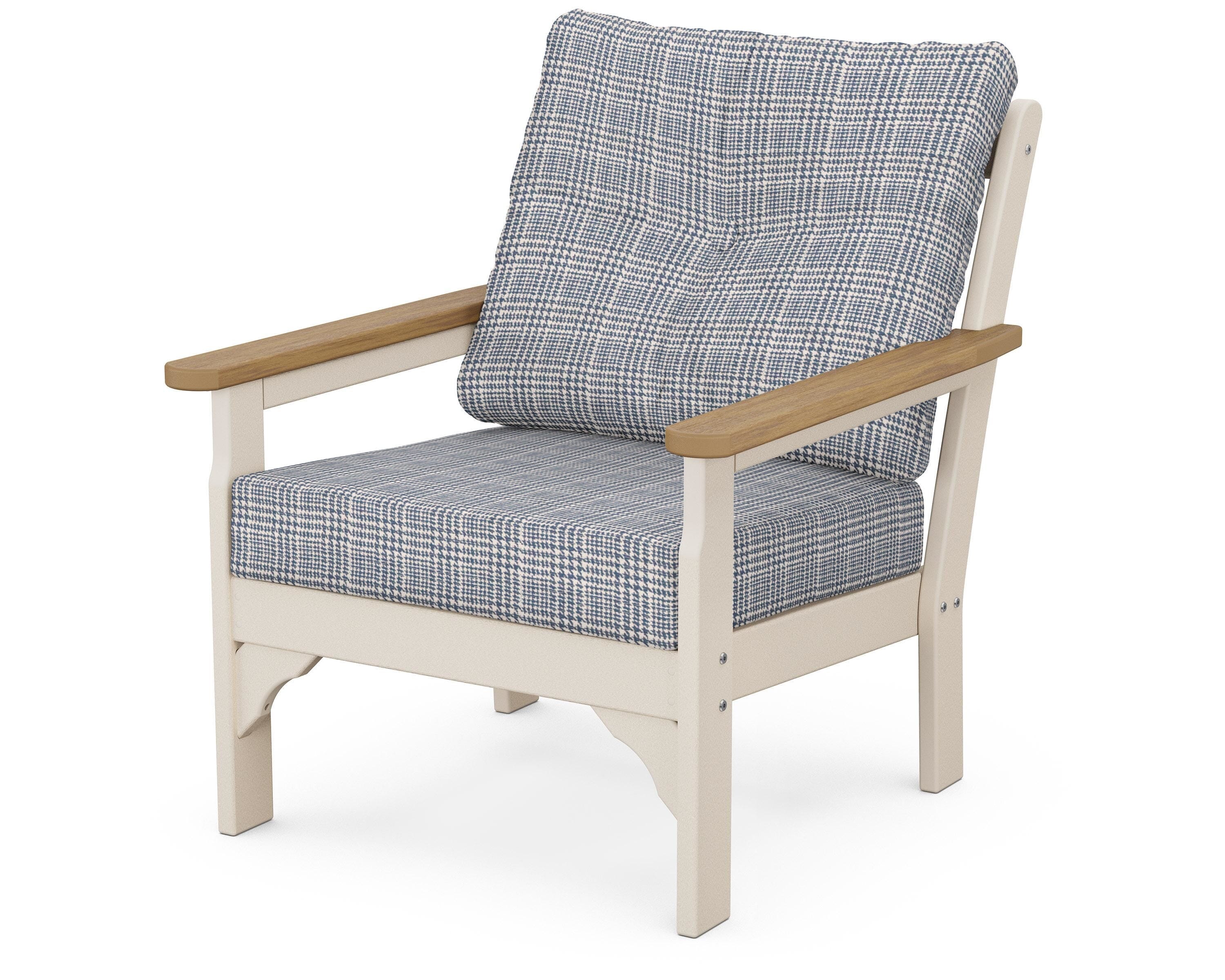 POLYWOOD® Vineyard Deep Seating Chair in Sand / Natural / Houndstooth Sky Blue