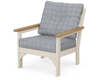 POLYWOOD® Vineyard Deep Seating Chair in Sand / Natural / Houndstooth Sky Blue