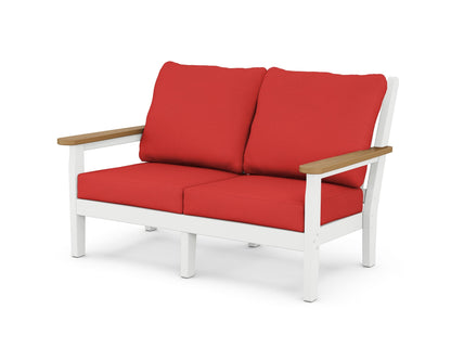 POLYWOOD® Chippendale Deep Seating Loveseat in White / Natural / Crimson Linen