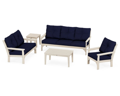 POLYWOOD® Vineyard 5 Piece Deep Seating Set in Sand / Navy