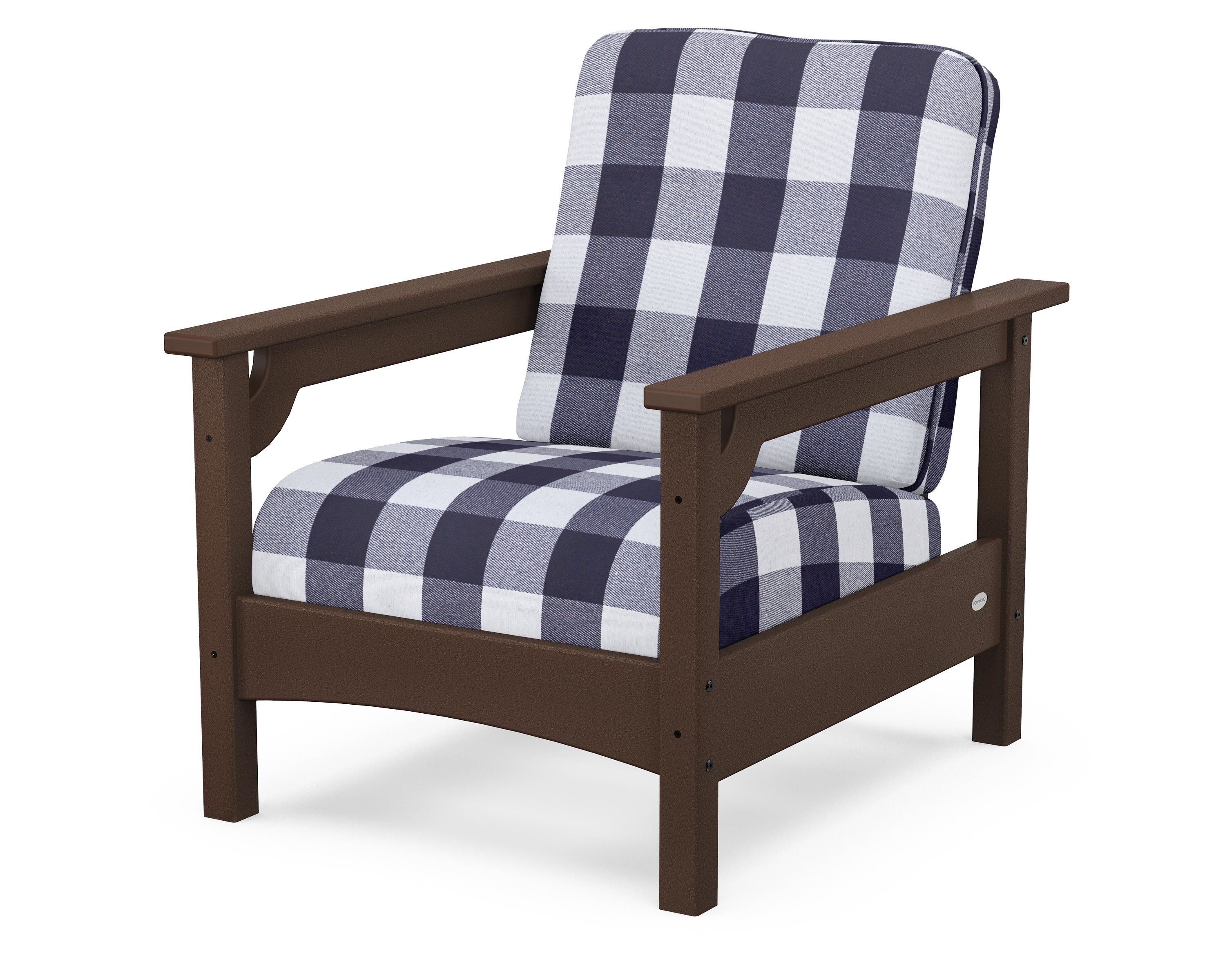 POLYWOOD® Club Chair in Mahogany / Buffalo Plaid Navy