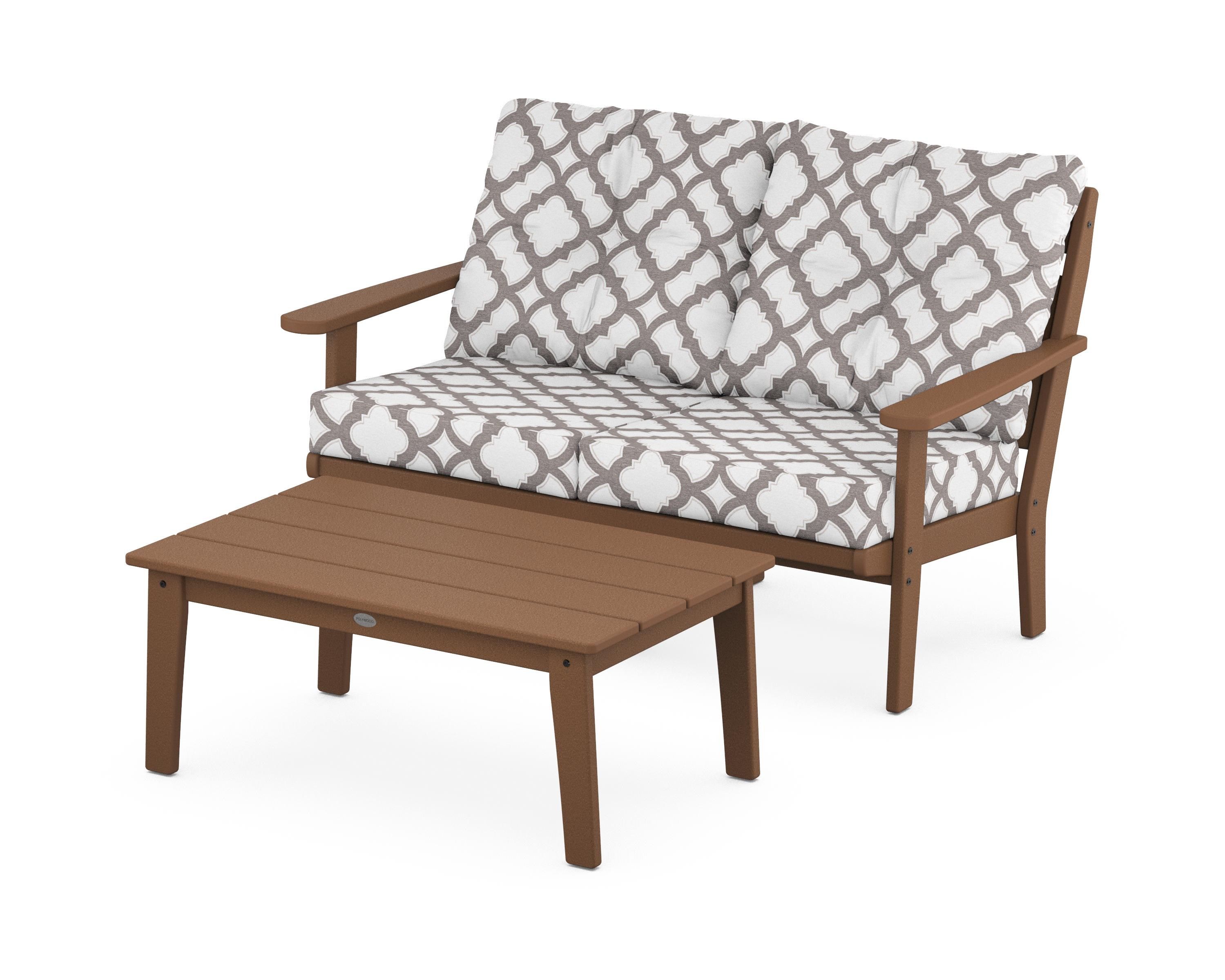 POLYWOOD® Lakeside 2-Piece Lounge Loveseat Set in Teak / Trellis Grey Mist