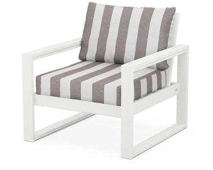 POLYWOOD® EDGE Club Chair in Vintage White / Cabana Stripe Grey Mist