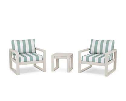 POLYWOOD® EDGE Sectional 3-Piece Deep Seating Set in Sand / Cabana Stripe Glacier Spa