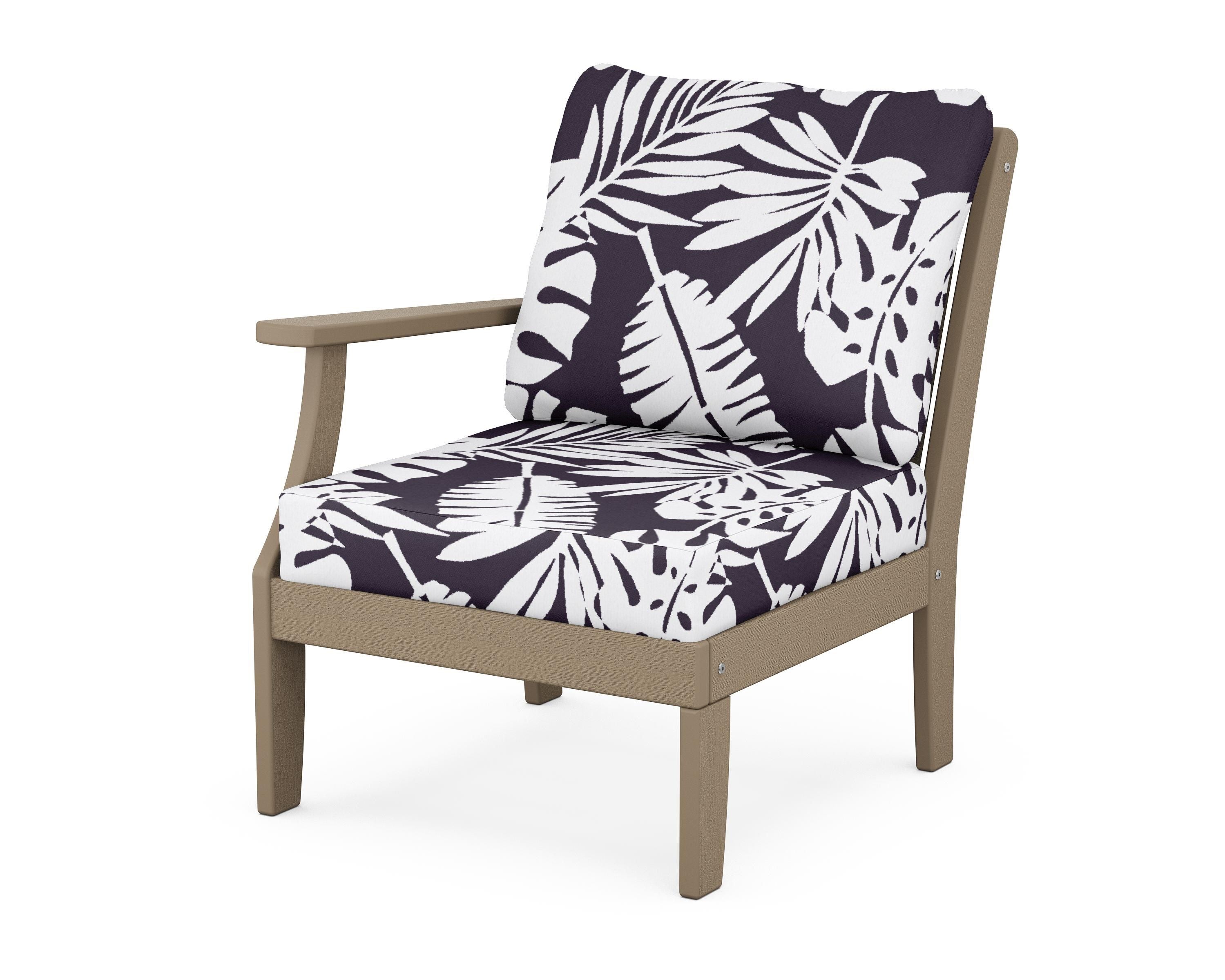 POLYWOOD® Braxton Modular Left Arm Chair in Vintage Sahara / Leaf Navy